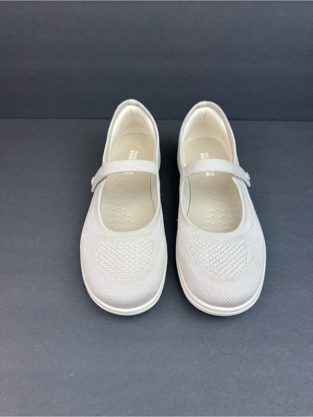Skechers Knit Mary Jane Slip-On in Light Gray and White Size 9 - Picture 2 of 8
